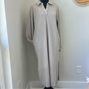🆕 NEW IN  Women's V Neck Cable Knit Dress MIDI Long-Sleeve Side Slit NWT